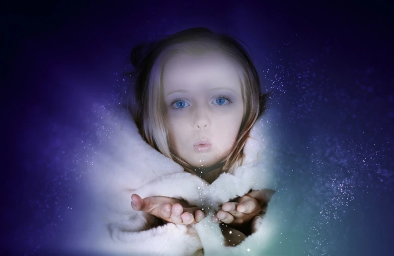 a little girl that is holding something in her hands, digital art, inspired by Gottfried Helnwein, flickr, conceptual art, frozen cold stare, high quality fantasy stock photo