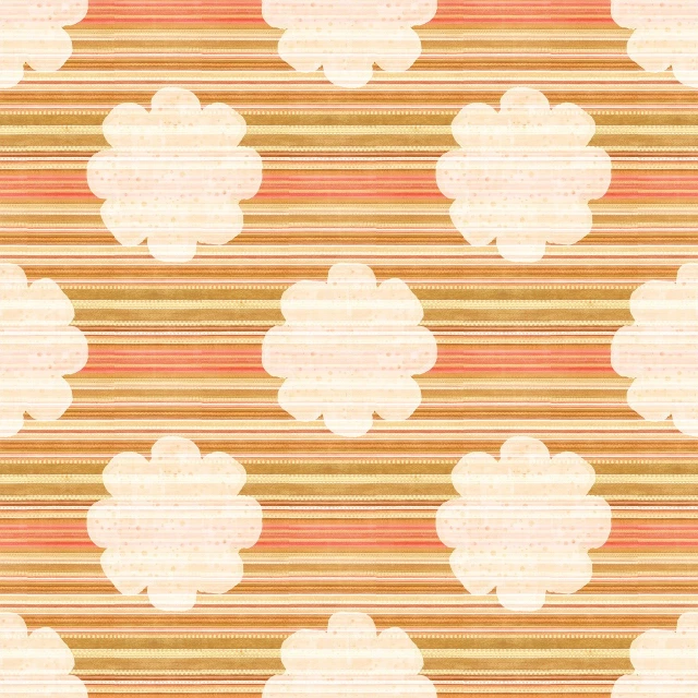 a pattern of flowers on a striped background, a digital rendering, inspired by Katsushika Ōi, orange clouds, beige sky pencil marks, cotton clouds, patchwork