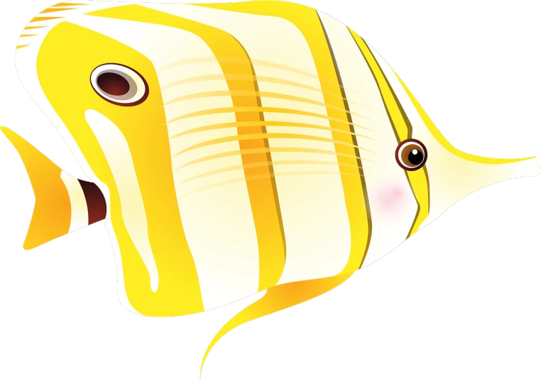 a yellow and white striped fish on a white background, an illustration of, by Kanō Tan'yū, shutterstock, butterflyfish, highly detailed vector art, cartoon style illustration, bells