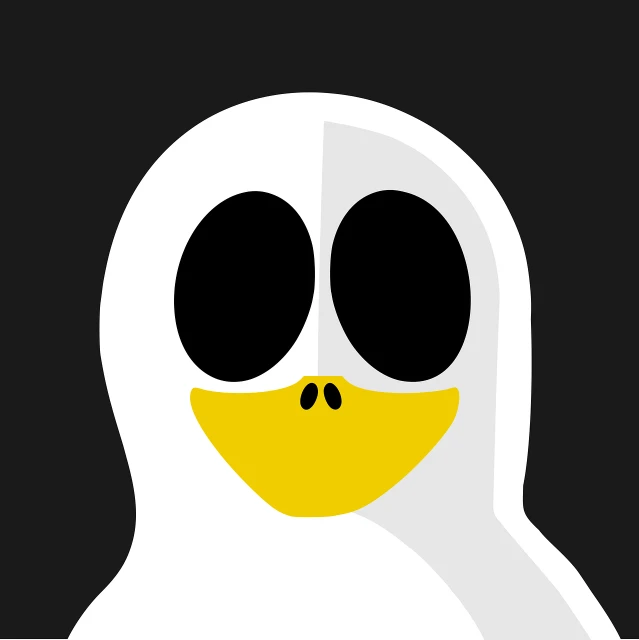 a cartoon penguin with black eyes and a yellow beak, inspired by Goro Fujita, minimalism, ghost in the machine, white scary skin, illustration of a duck, boney