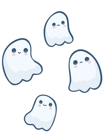 a group of ghost stickers on a black background, a cartoon, inspired by Luma Rouge, mingei, hq 4k phone wallpaper, cute expression, simple cartoon style, four