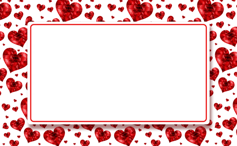 a red frame surrounded by hearts on a black background, a digital rendering, tumblr, gems, background is white and blank, savannah, with a white background