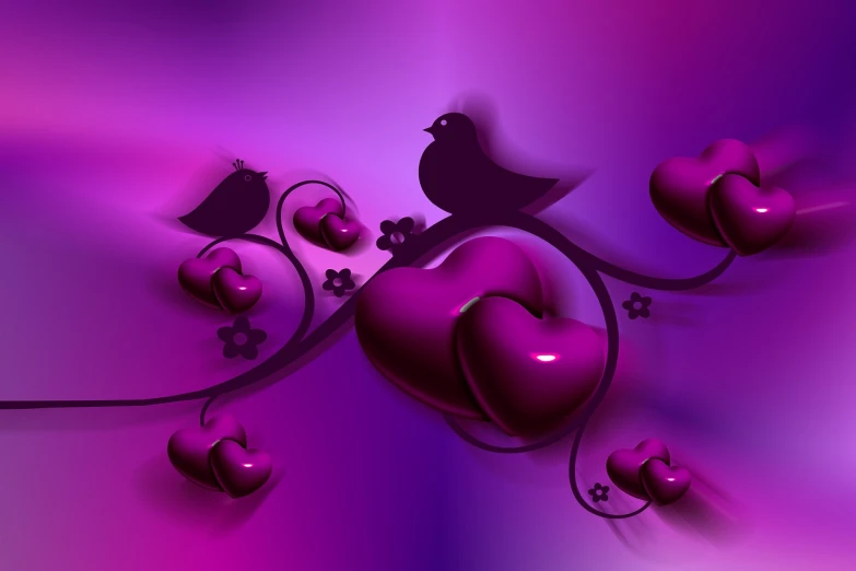 a bird sitting on top of a heart shaped tree, a picture, deviantart, romanticism, gradient dark purple, phone background, love peace and unity, stylized 3 d