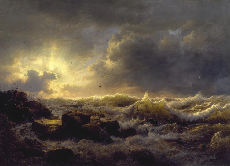 a painting of a large body of water, inspired by Andreas Achenbach, stormy coast, joseph todorovitch ”