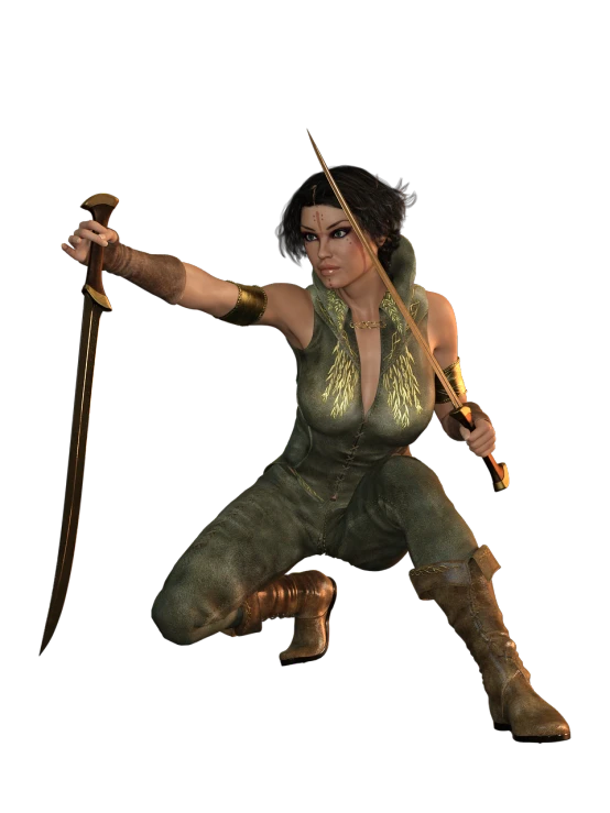 a close up of a person holding a sword, inspired by Ju Lian, zbrush central contest winner, renaissance, female doc savage, heroic jumping pose, 8k octae render photo, dwarven woman