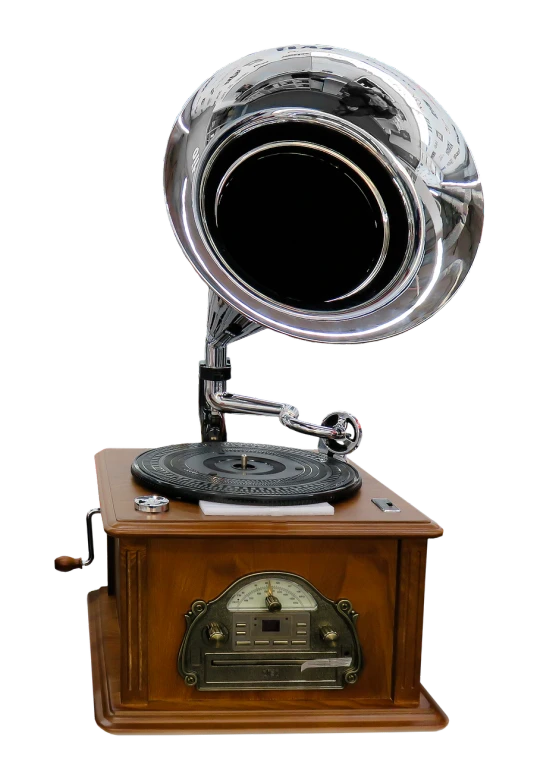 a gramphone sitting on top of a wooden table, a portrait, by Hariton Pushwagner, pixabay, dada, rotating, glass plate photography, highly detailed product photo, - h 8 0 4