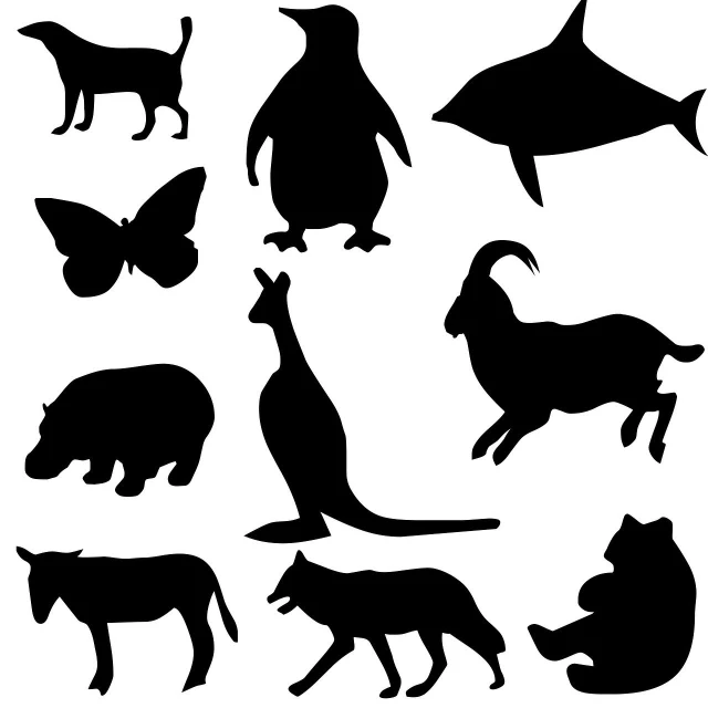 a collection of animal silhouettes on a white background, vector art, purism, oz, modern simplified vector art, pictogram, 1 0