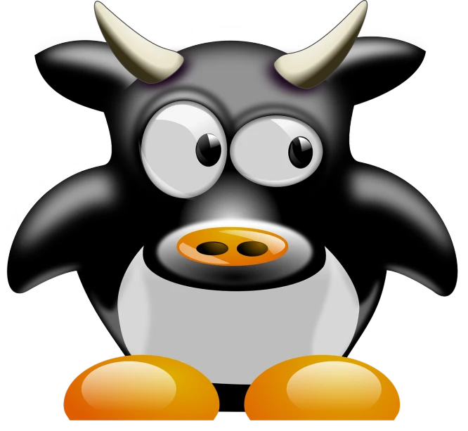 a black and white penguin with horns on its head, pixabay, digital art, campy. cow costume with udders, !!! very coherent!!! vector art, minotaur, programming