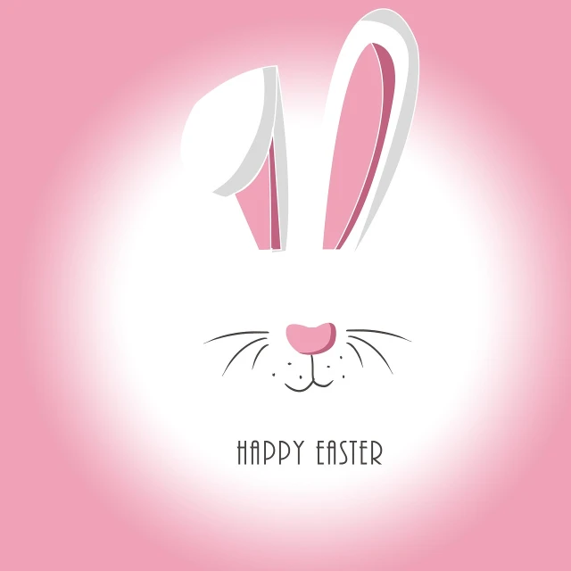 a close up of a bunny's face on a pink background, shutterstock, hurufiyya, vector graphics with clean lines, easter, trimmed with a white stripe, card