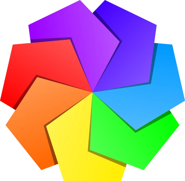 a bunch of colored papers stacked on top of each other, a raytraced image, inspired by Johannes Itten, synchromism, colorful dark vector, shurikens, rainbowcore, six sided