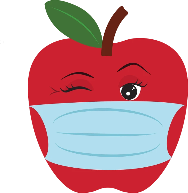 a red apple wearing a surgical mask, a digital rendering, inspired by Masamitsu Ōta, naive art, vectorized, idaho, worksafe. illustration, mascot illustration
