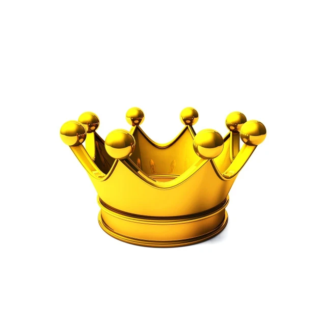 a golden crown sitting on top of a white surface, digital art, computer generated, extremly high quality, sitting down, round