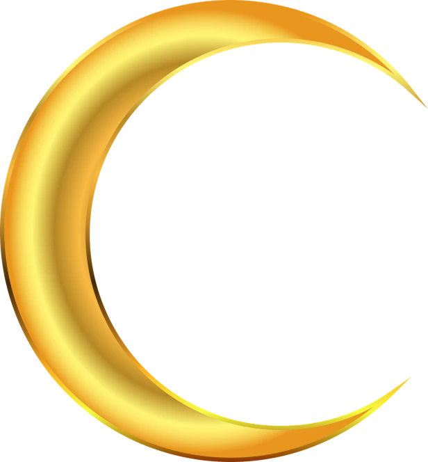 a golden crescent on a white background, a digital rendering, inspired by Shūbun Tenshō, hurufiyya, golden circlet, moonlight background, worm, islam