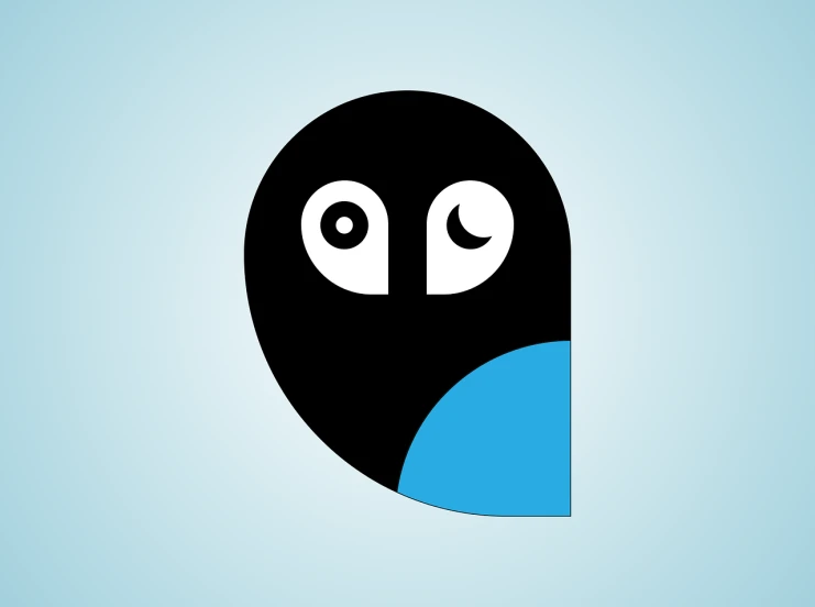 a black and blue owl with big eyes, vector art, by Paul Bird, behance, mingei, yinyang shaped, app icon, ghost, minimalist cartoon style