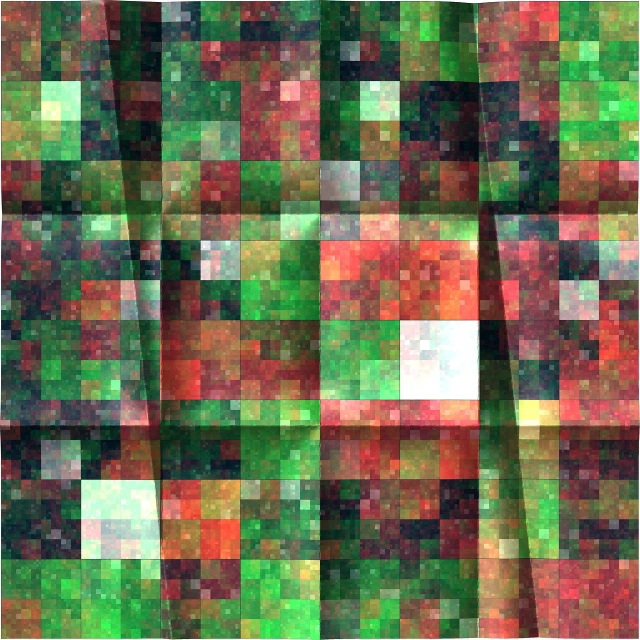 a multicolored pattern of squares and rectangles, a mosaic, inspired by Malevich, generative art, green and red tones, folded, subtle glitches, realistic textures from photos