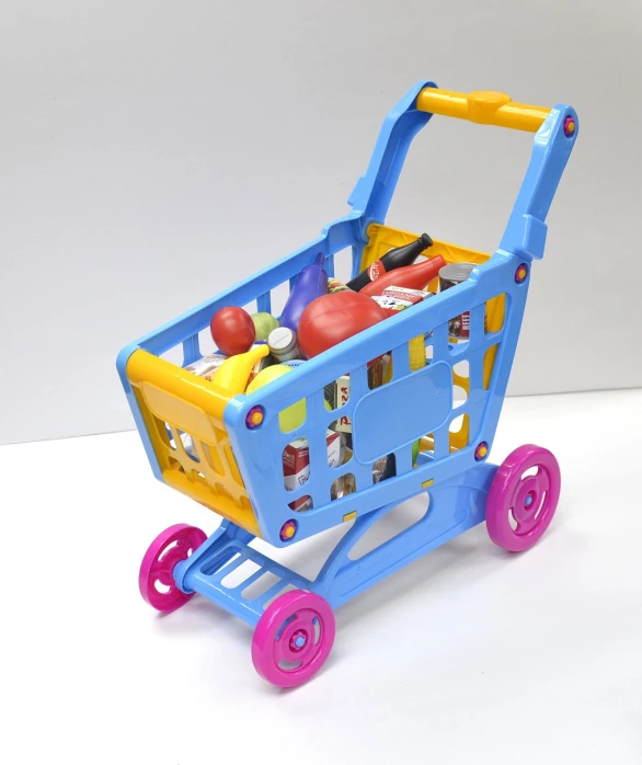 a toy shopping cart sitting on top of a table, a picture, 2 years old, product introduction photo, full product shot, toy