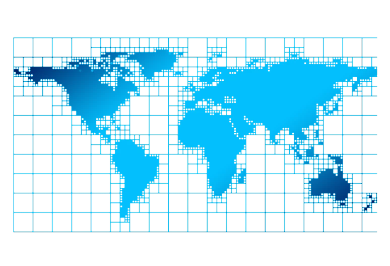 a blue map of the world on a black background, a digital rendering, blue checkerboard background, vector image, breeding, simplified