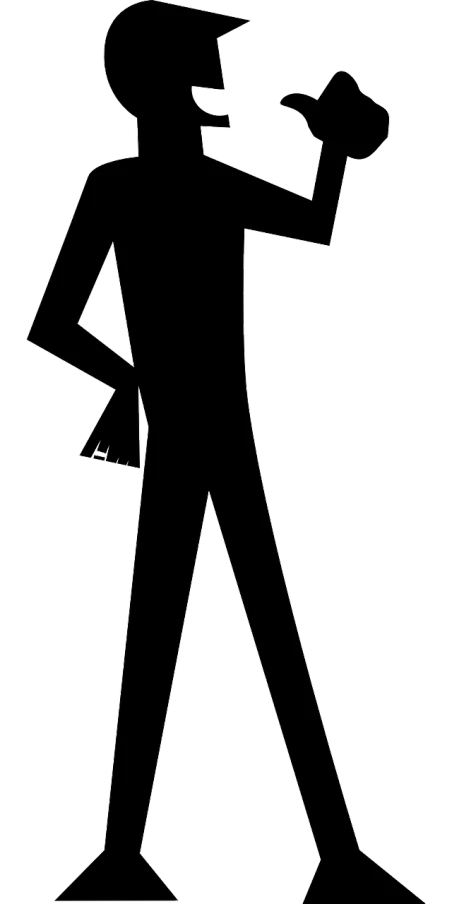 a black and white silhouette of a man holding a knife, a cartoon, inspired by Jan Karpíšek, pixabay, de stijl, james bond, shows a leg, black tie, subject action: holding sign
