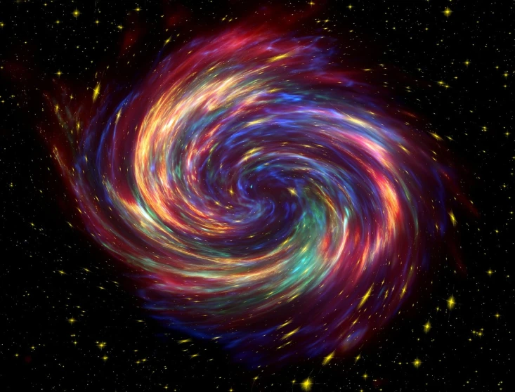 a colorful spiral with stars in the background, space art, maelstrom, infinite in extent, mobile wallpaper, heat death of the universe