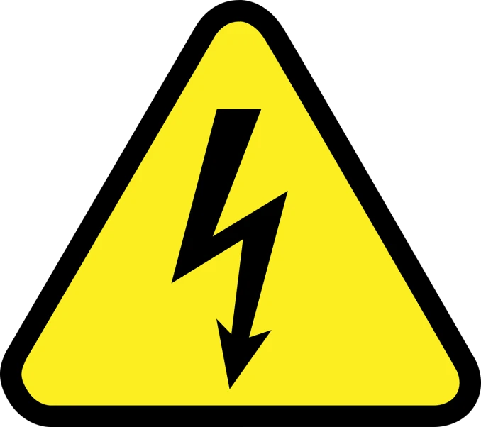 a yellow and black sign with a lightning bolt on it, a picture, shutterstock, electrical details, on a flat color black background, danger, cutout