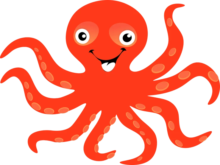 an orange octopus with a big smile on its face, vector art, pixabay, hurufiyya, rescue from the underworld!!!!!!, scarlet, square, black