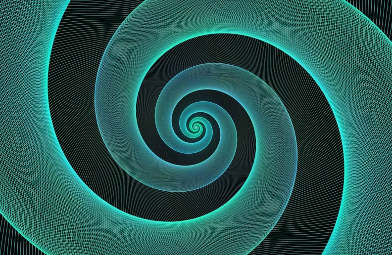 a green spiral on a black background, generative art, turquoise, moire, golden ratio illustration, highres