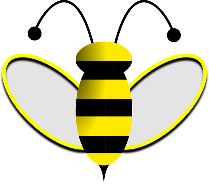 a yellow and black bee on a black background, a digital rendering, inspired by Aelbert Cuyp, snail in the style of nfl logo, outlined!!!, family photo