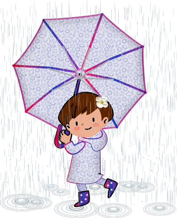 a little girl holding an umbrella in the rain, a digital rendering, inspired by Ida Rentoul Outhwaite, lisa frank & sho murase, portait photo