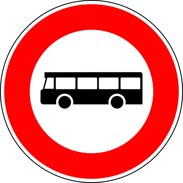 a black and white bus in a red circle, pixabay, plasticien, traffic signs, costa blanca, no power, fstop of 8