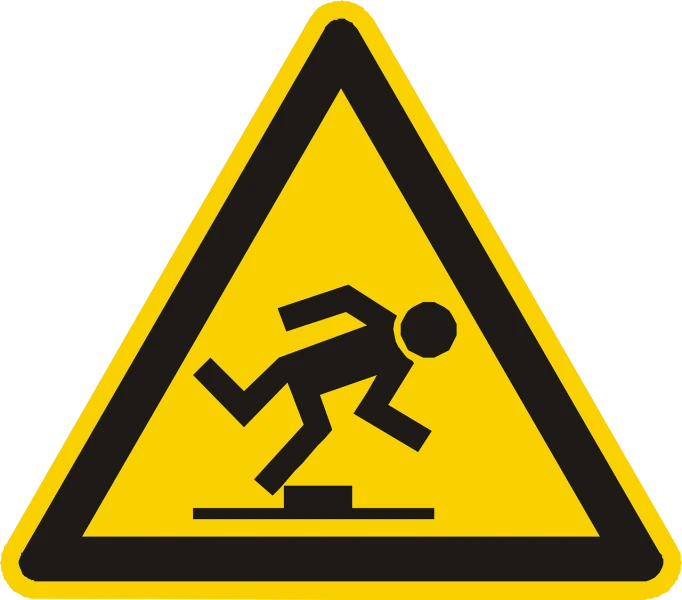 a yellow triangular sign with a picture of a man falling down a ramp, a cartoon, by Harry Beckhoff, figuration libre, running pose, [ [ soft ] ], hindu, pattern