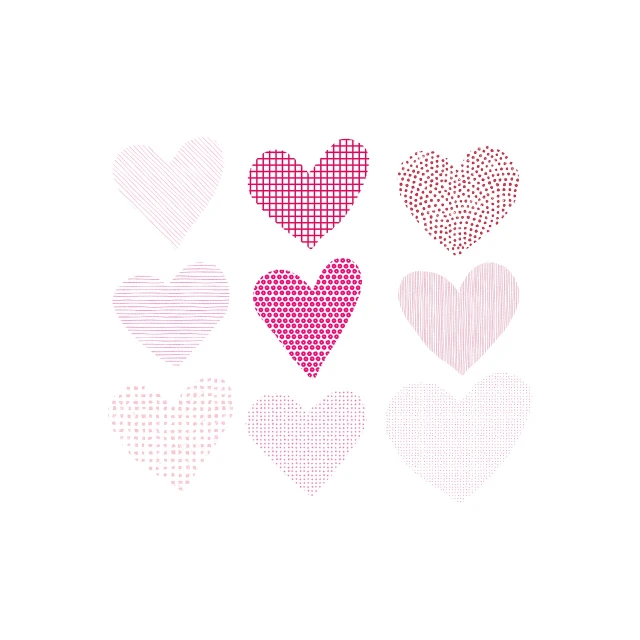 a number of hearts on a white background, a picture, by Yuko Tatsushima, cross hatch, high res, some pink, seven