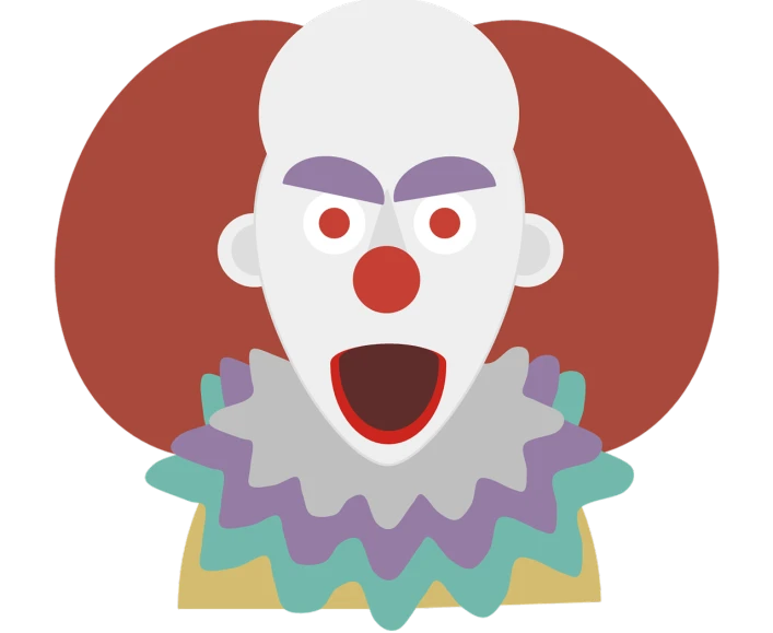 a clown with a surprised look on his face, inspired by Leo Leuppi, pixabay, mingei, symmetrical portrait rpg avatar, discord emoji, stephen king as pennywise, portrait of bald