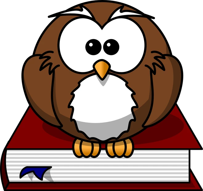 a cartoon owl sitting on top of a book, by Jim Davis, academic art, beginner, !!! very coherent!!! vector art, prototype, screensaver