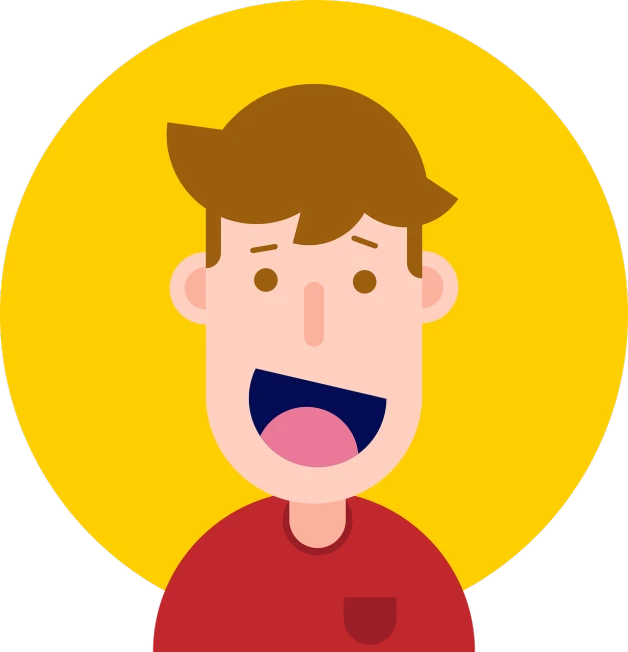 a man with a big smile on his face, a character portrait, pixabay contest winner, flat icon, shocked, young man with short, wikihow illustration