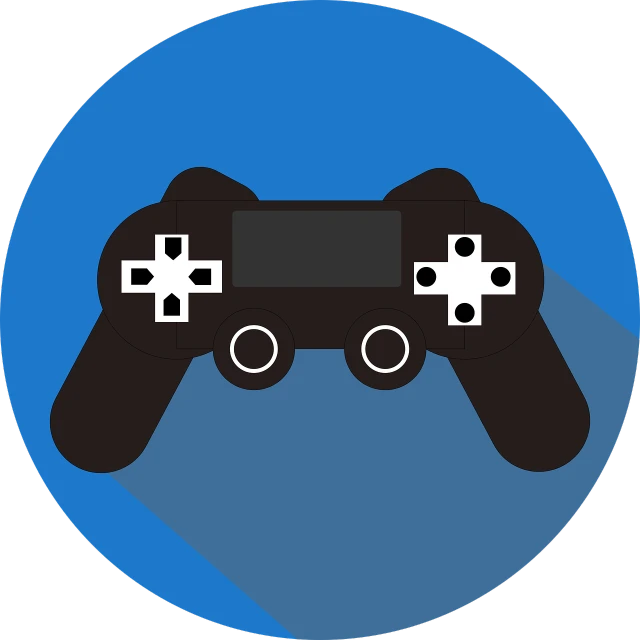 a video game controller with a long shadow, by Paul Bird, pixabay, minimalism, blue and black color scheme, circle, steam community, avatar image