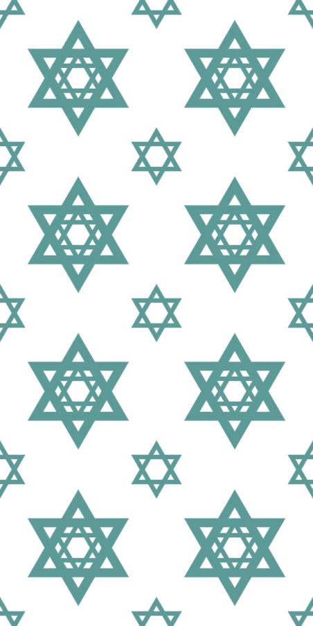 a blue star of david on a black background, digital art, tumblr, precisionism, repeating fabric pattern, temple background, springs, black and aqua colors