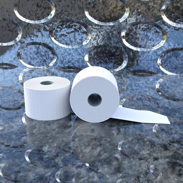 two rolls of toilet paper sitting on a table, an ambient occlusion render, polycount, conceptual art, miniature product photo, high detail product photo, industrialpunk papier - colle, close-up product photo