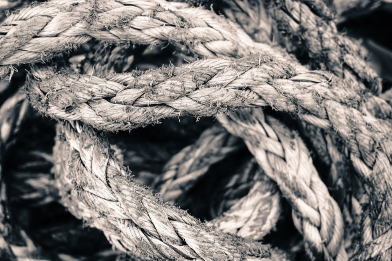 a black and white photo of a rope, a macro photograph, baroque, sepia toned, closeup photo, high details photo