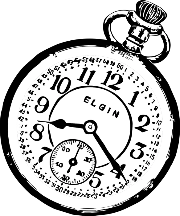 a black and white drawing of a pocket watch, an ink drawing, by Glen Angus, pixabay, happening, eden, cover shot, vector, algorithm