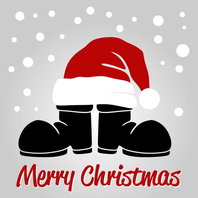 a christmas card with a santa hat and boots, inspired by Ernest William Christmas, shutterstock, simple and clean illustration, gray, maintenance photo