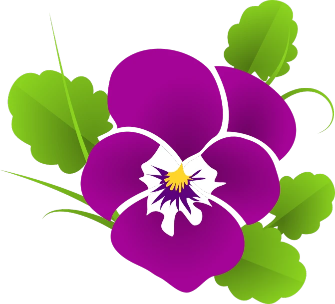 a purple flower with green leaves on a black background, inspired by Masamitsu Ōta, pixabay, sōsaku hanga, flowers in her dark hair, clip art, [[[[grinning evily]]]], heart