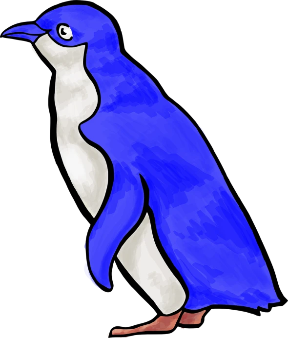 a blue and white penguin on a black background, an illustration of, by David Budd, pixabay, mingei, colored sketch, royal-blue, cel illustration, full res