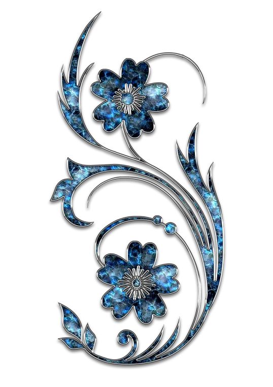 a close up of a flower on a black background, vector art, by Nikita Veprikov, art nouveau, blue and silver colors, mobile wallpaper, flowers inside of a marble, vertical wallpaper