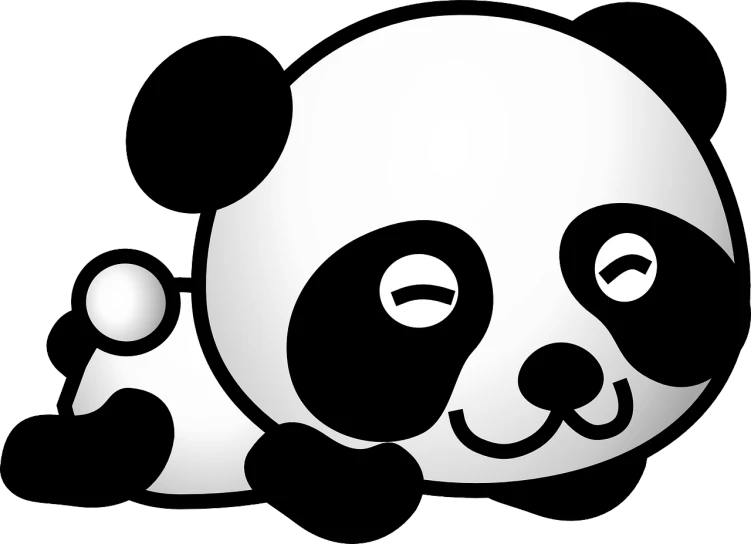 a black and white picture of a panda bear, a cartoon, inspired by Luo Ping, pixabay, with a black background, lying down, ( 3 1, in style of pan ren wei