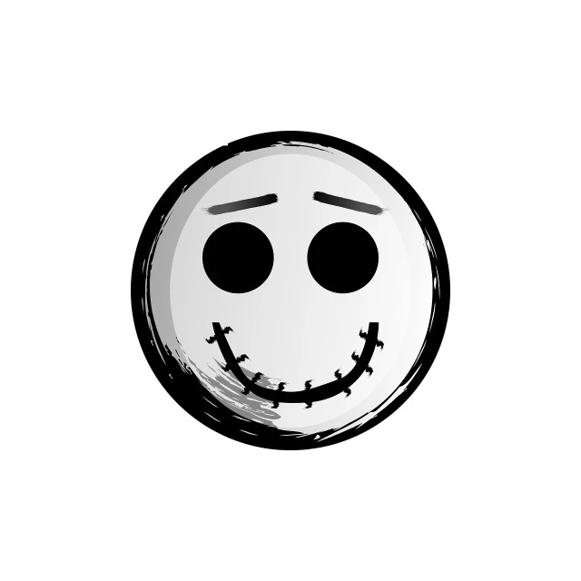 a black and white picture of a smiley face, vector art, inspired by Jack Boul, trending on pixabay, scary color art in 4 k, the nightmare before christmas, with a white muzzle, low quality footage