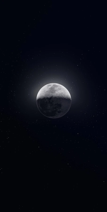 a close up of a moon with stars in the background, space art, beautiful iphone wallpaper, digitally enhanced, a wide shot, joe webb