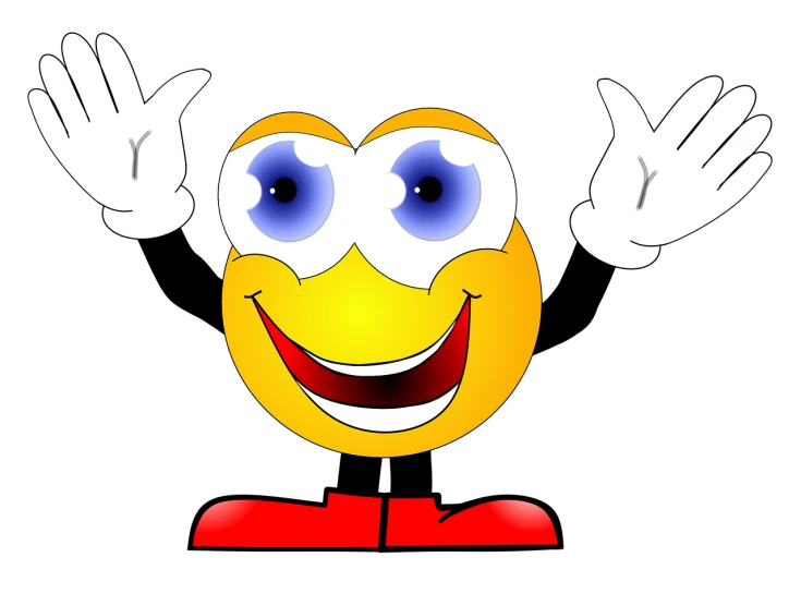 an emo emo emo emo emo emo emo emo emo emo emo emo emo em, by Tom Carapic, pixabay, minimalism, clown waving hello, cute face big eyes and smiley, glowing yellow face, happy smiling human eye