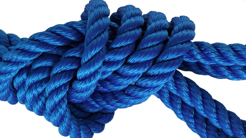 a close up of a blue rope on a white background, a portrait, by Alison Watt, pixabay, a hyper realistic, neck shackle, rich blue color, listing image