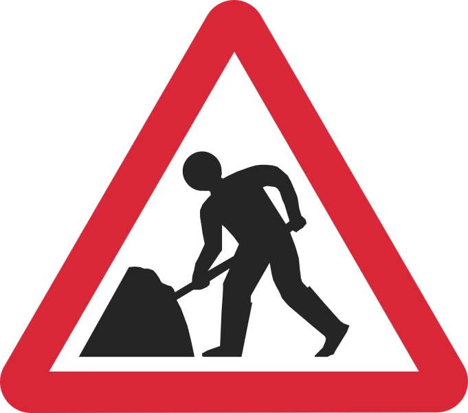 a black and white picture of a man with a shovel, a cartoon, by Robert Freebairn, pixabay, constructivism, traffic signs, wearing a red gilet, hindu, mixing