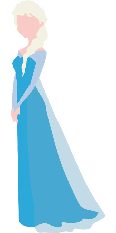 a woman in a blue dress standing in front of a white background, a cartoon, inspired by Anato Finnstark, pexels, elsa frozen, !!! very coherent!!! vector art, jon snow, staring